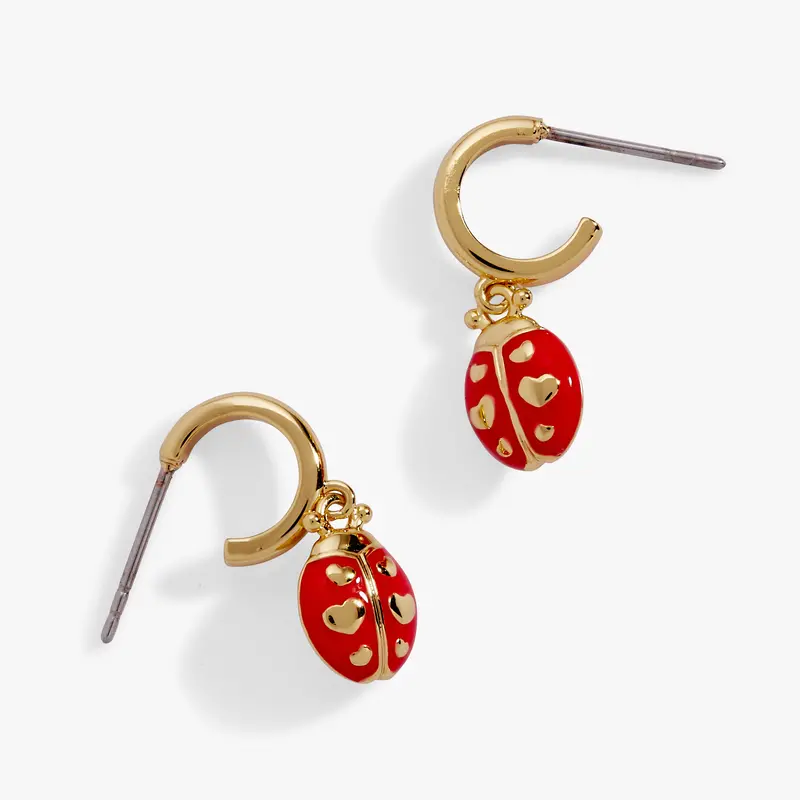 Ladybug Huggie Drop Earrings with Subtle Movement
