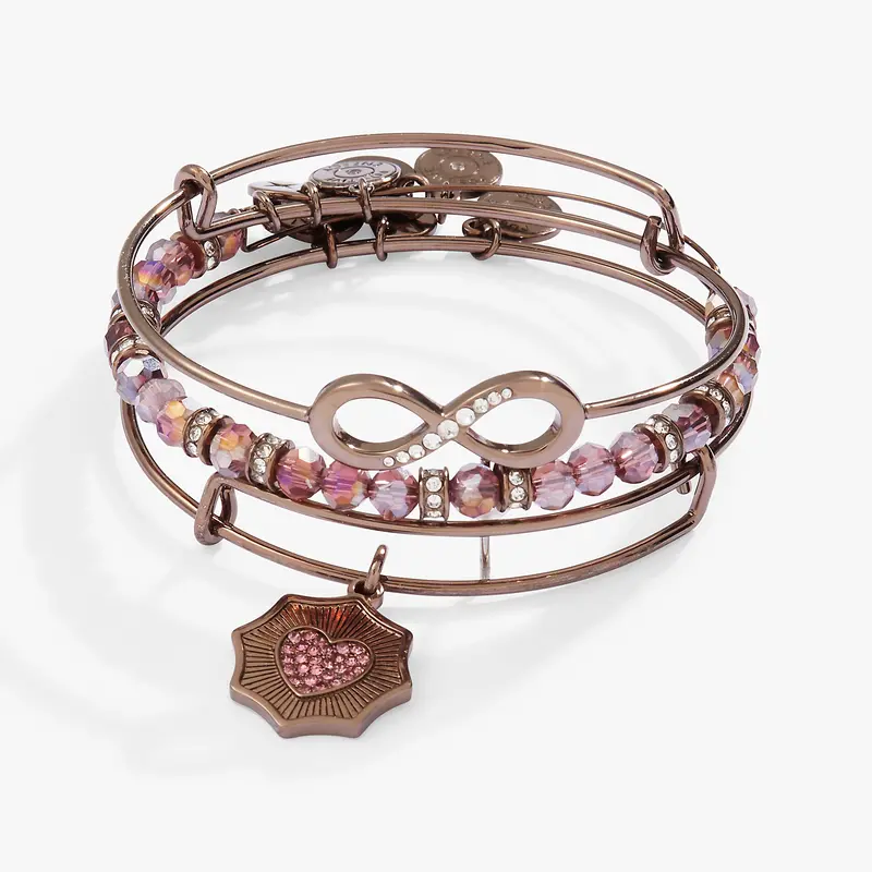 Love-Themed Charm Bangle Collection (3-Piece)