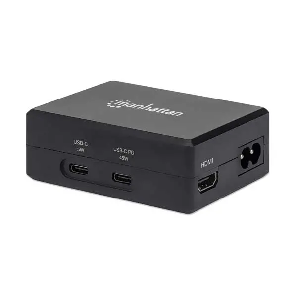 Manhattan 130554 Travel Dock – 4-Port USB Hub with Dual USB-C + Dual USB-A and 52W Fast Charging