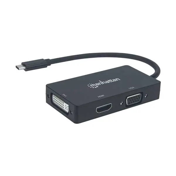 Manhattan 152983 USB-C 3-in-1 Adapter – HDMI, USB-A, and USB-C Pass-Through for Laptops and Tablets