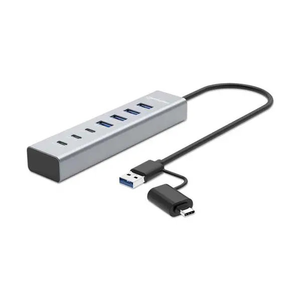 Manhattan 7-Port USB 3.0 Hub – 3x Type-C + 4x Type-A Ports