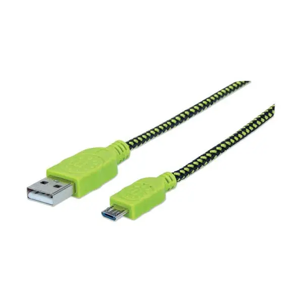 Manhattan Black/Green Braided USB Micro-B Cable – 3-Foot Data Transfer & Charging