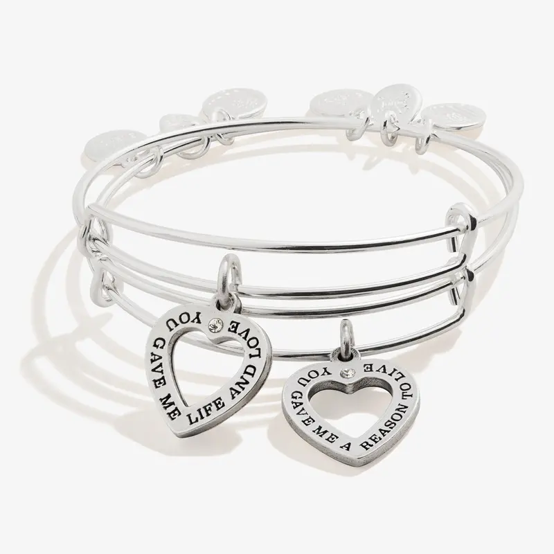 Matching Mom & Daughter Charm Bangle Set – Two Complementary Adjustable Bracelets