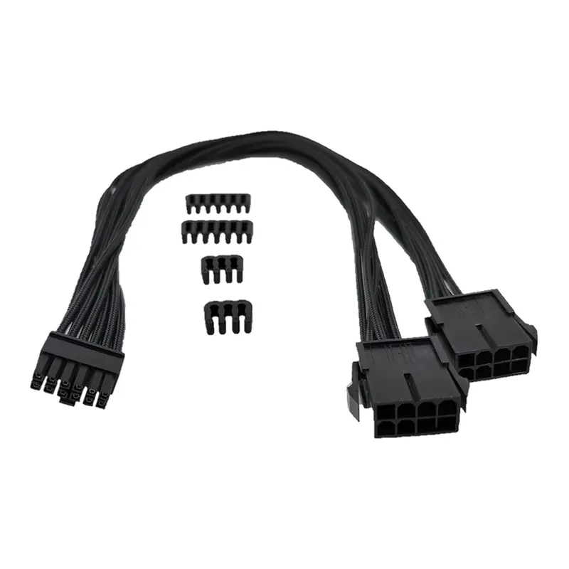 Micro Connectors RTX 30-Series PCIe Power Extension Cable – 12-Pin to Dual 8-Pin, 300mm Black Sleeved