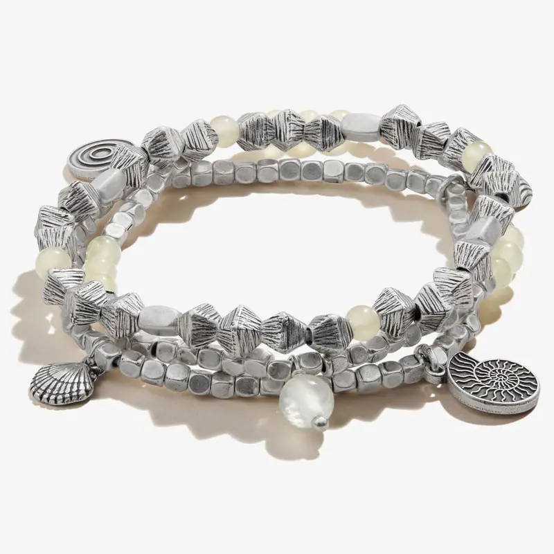 Nautilus and Ocean Beach Charm Stretch Bracelet Set (3-Piece)