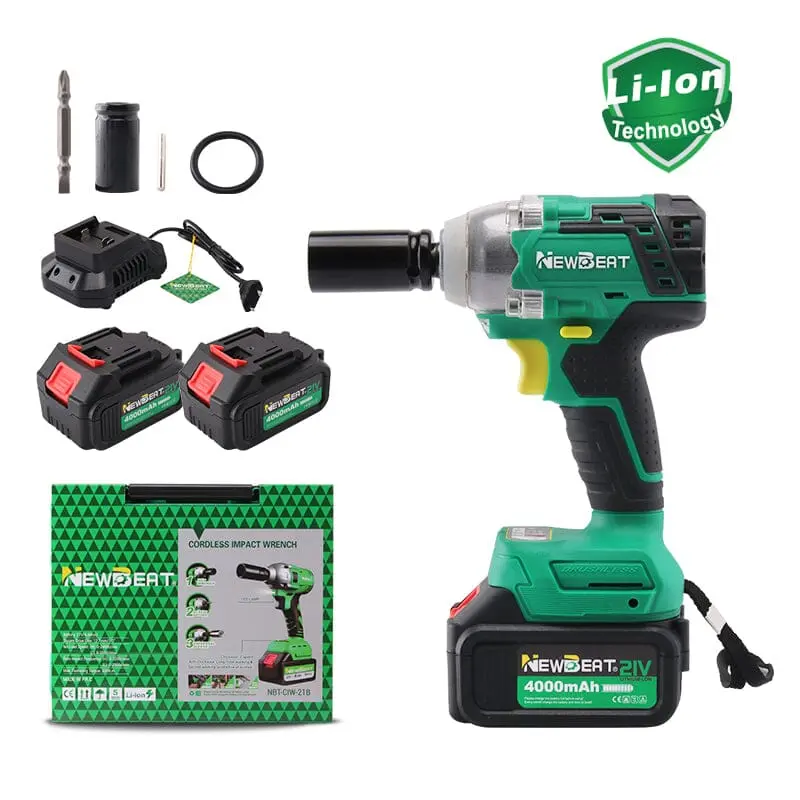 NEWBEAT NBT-CIW-21B 21V Brushless Impact Wrench – 300 N·m, with 2 Batteries & Charger