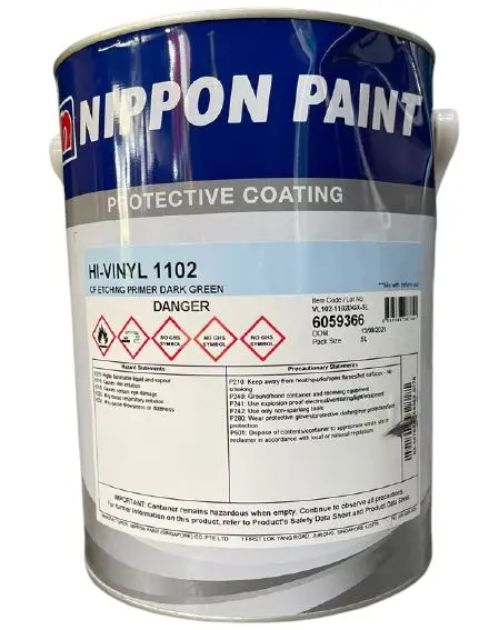 Nippon Vinyl Epoxy Primer – Dark Green, 5L Can, High-Build Corrosion Protection – Model NIP-V1102G-5L