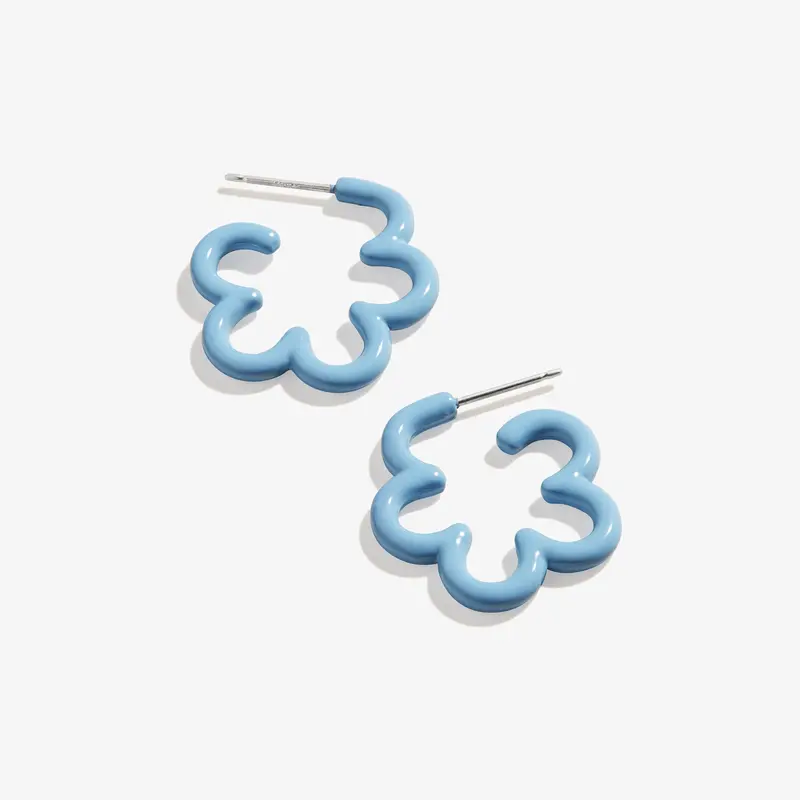 Ocean Blue Floral Huggie Hoop Earrings