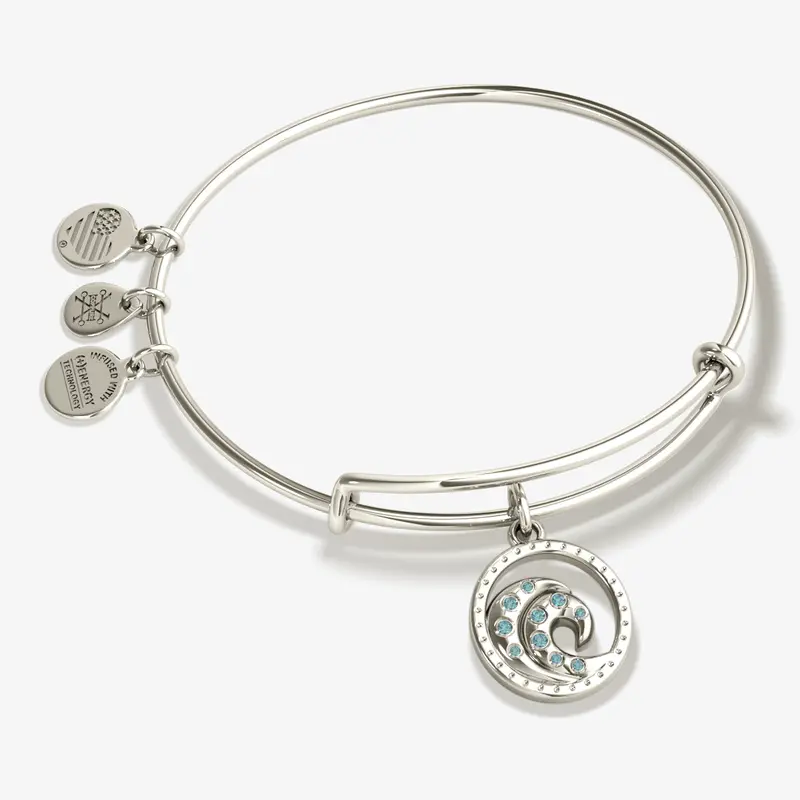 Ocean-Inspired Wave Motif Charm Bangle Bracelet