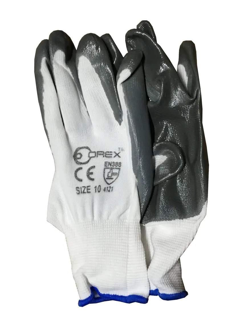Orex EN388-Certified Rubber Glove – White & Grey, 10 in (Model GLOVE-RB-W10)