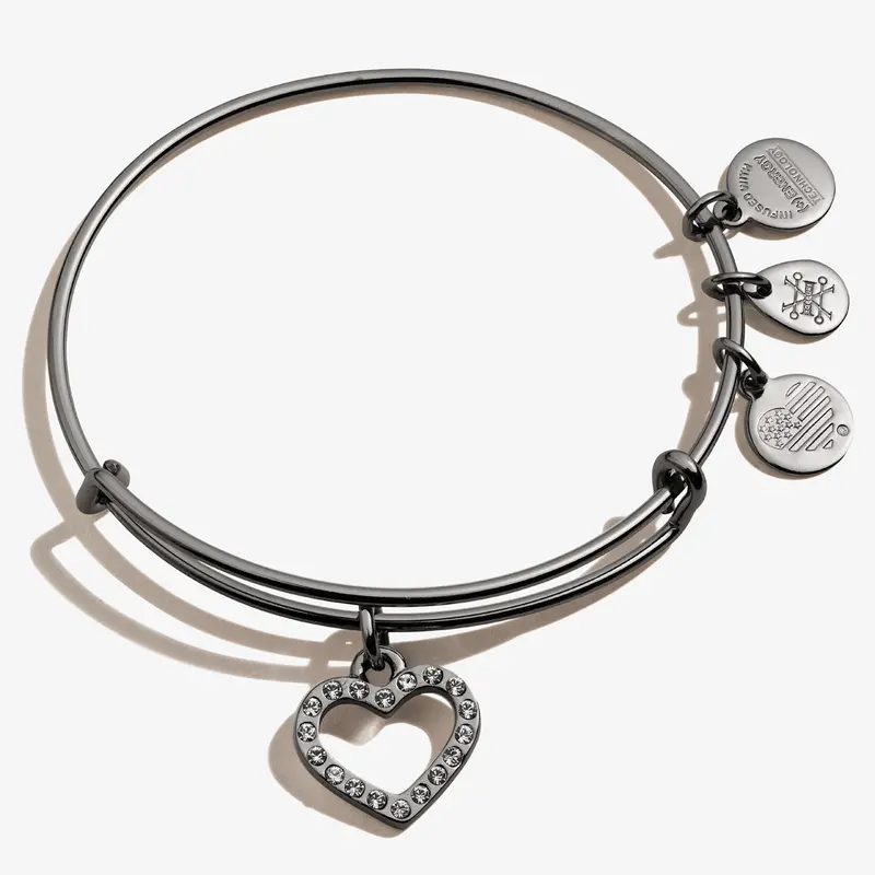 Pavé-Set Heart Charm Bangle
