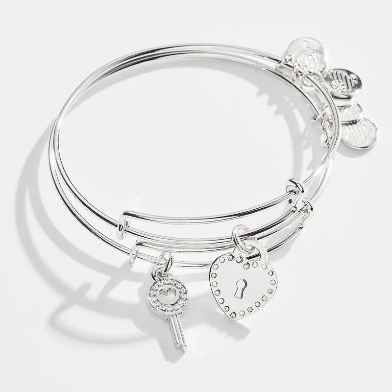 Pavé-Set Key to Love Charm Bangle Pair