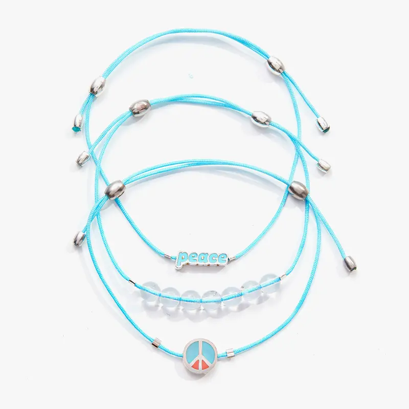 Peace Symbol Cord Bracelets (3-Pack)