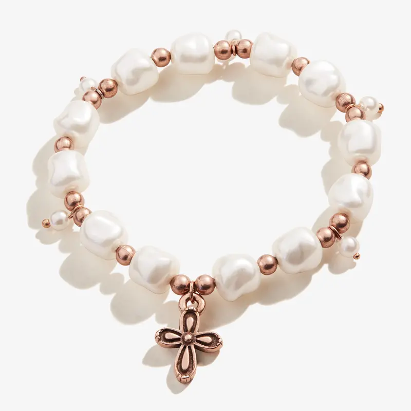 Pearl Cross Stretch Bracelet – Elegant Elastic Design