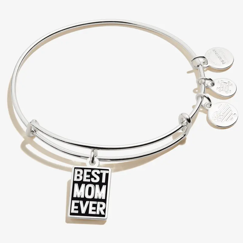 Personalized ‘Best Mom Ever’ Charm Bangle Bracelet
