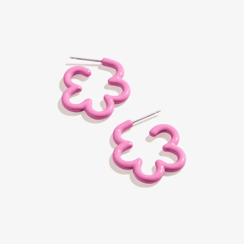 Pink Floral Huggie Hoop Earrings