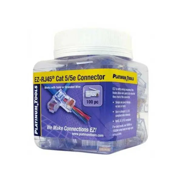 Platinum Tools EZ-RJ45 Connectors for Cat5 and Cat5e – 100-Count Jar