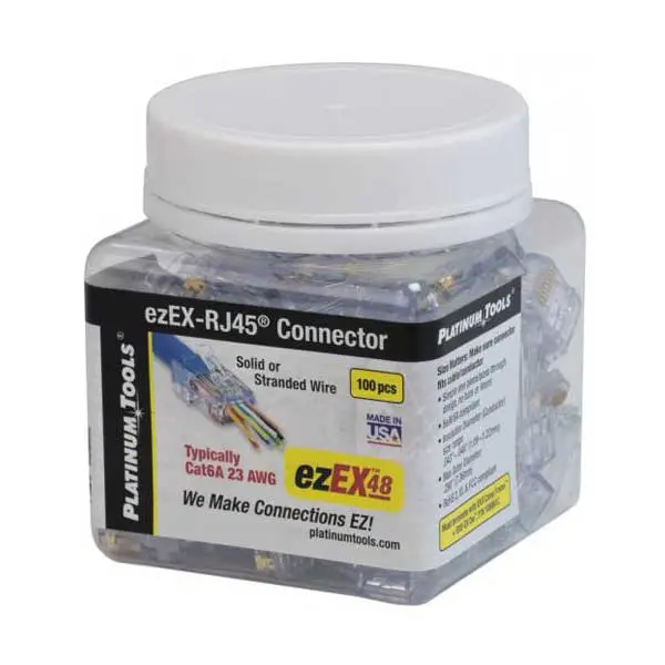 Platinum Tools ezEX-48 RJ45 Connectors – Cat6-Compatible, 100-Pack