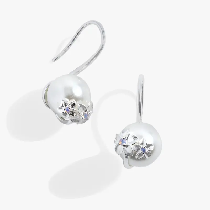 Plumeria-Inspired Drop Earrings with Pearls