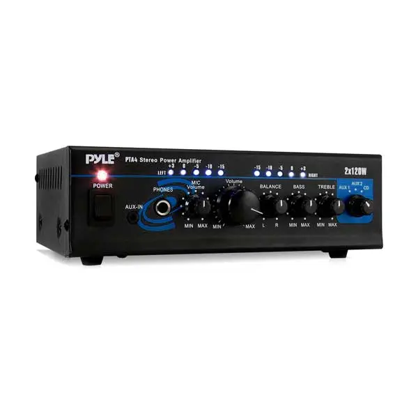 Pyle PTA4 Compact Stereo Amplifier – 2-Channel, 120W per Channel, Bluetooth Wireless Input