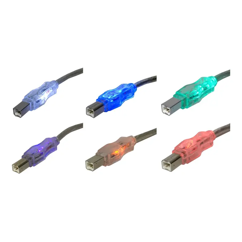 QVS Illuminated USB 2.0 A-to-B Cable – 6ft, Multi-Color LED (CC2209C-06L)