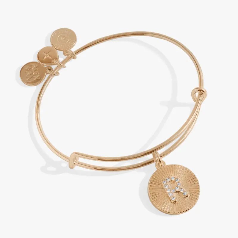 R Initial Bangle with Elegant Pave Starburst Accent