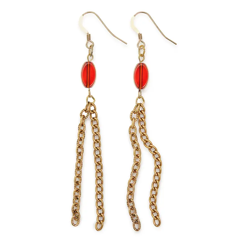 Red Chain Drop Dangle Earrings