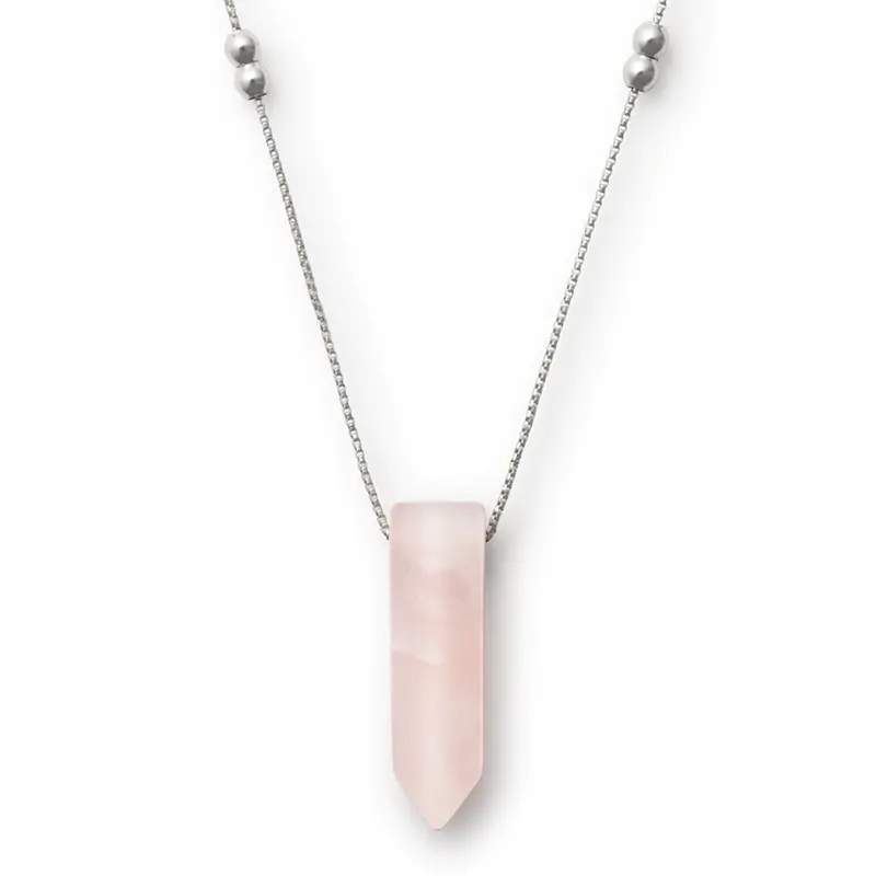 Rose Quartz Station Bead Pendant Necklace