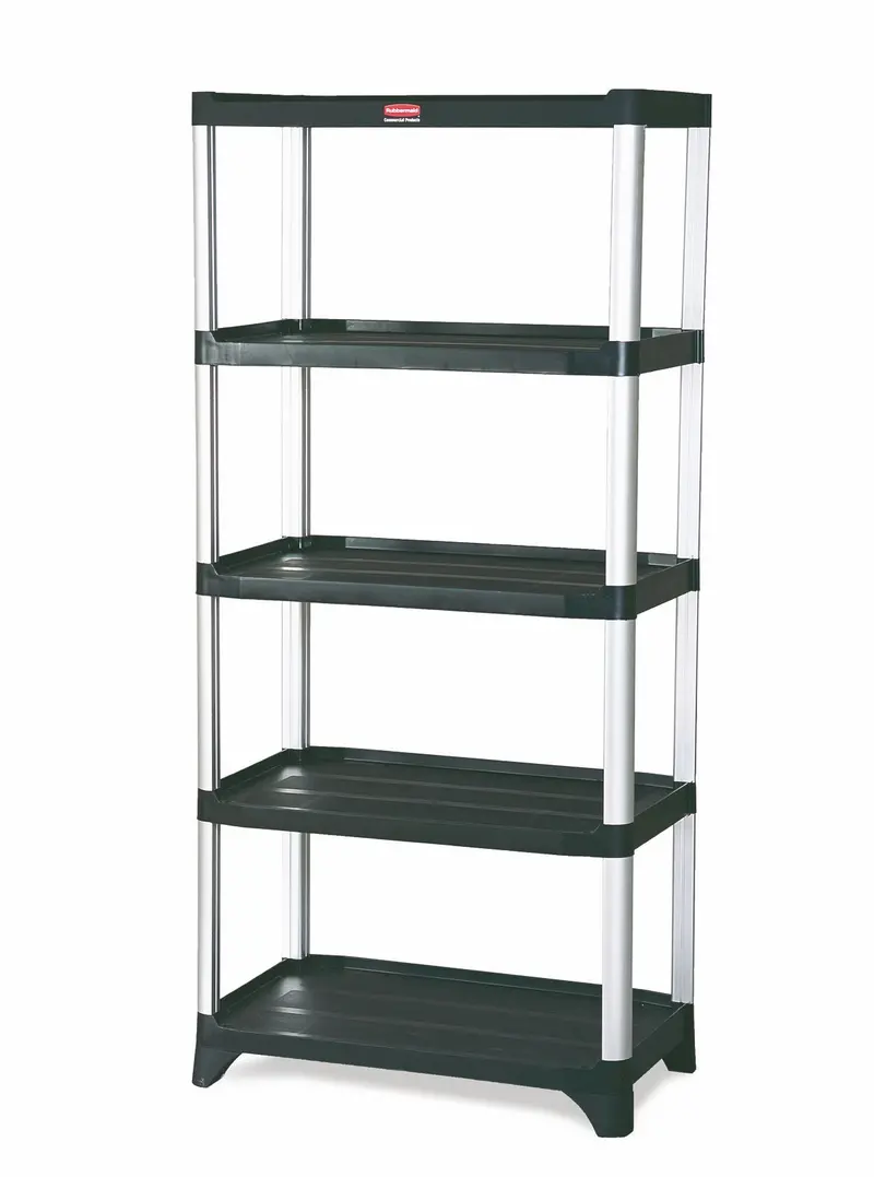 Rubbermaid 5-Tier Rolling Shelving Cart – 35.125 x 20 x 71.375 Inches, Black