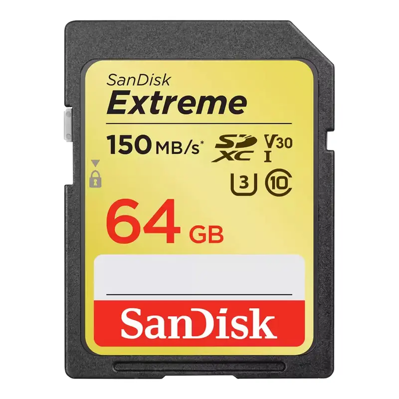 SanDisk Extreme SDXC Memory Card – 64GB, UHS-I, Class 10, V30 Rated