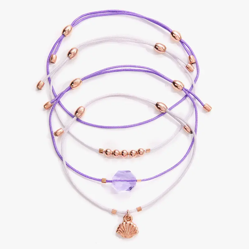 Seashell Motif Cord Bracelet Set (4-Piece)