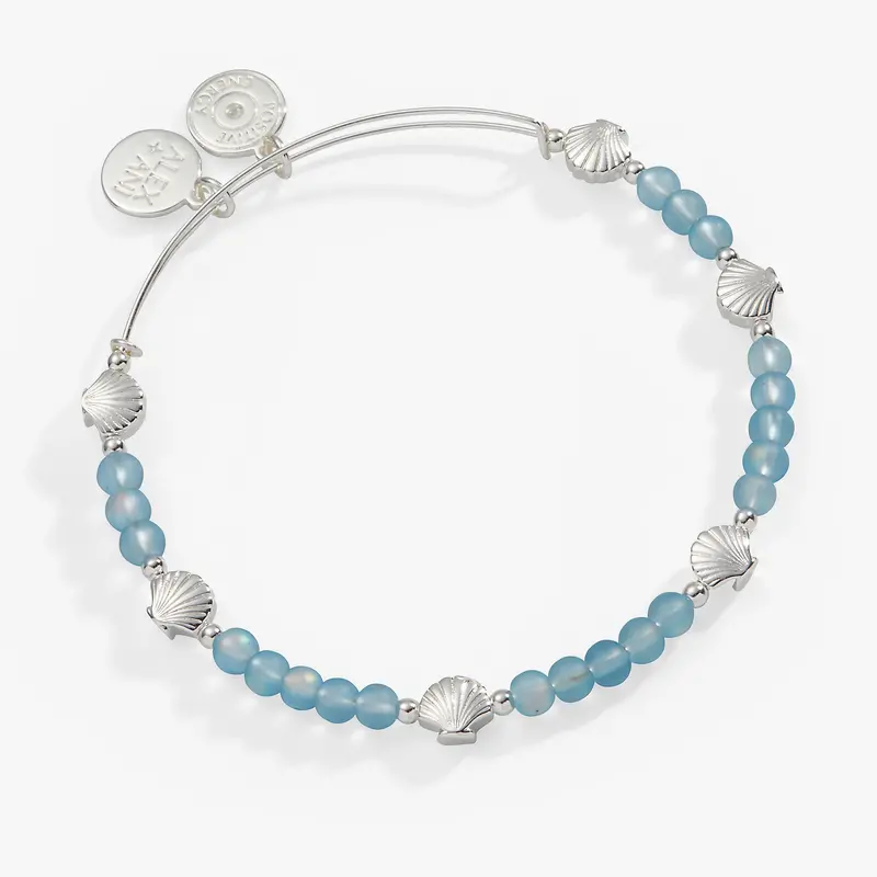 Shell Motif Beaded Charm Bangle Bracelet