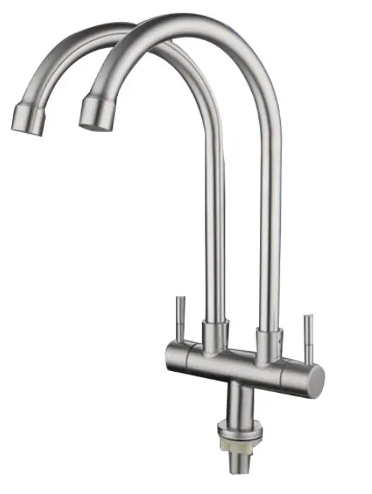 Showy Twin-U Spout Sink Faucet – Stainless Steel Quarter-Turn Wand Lever Design | Model: SHOWY-3503-000