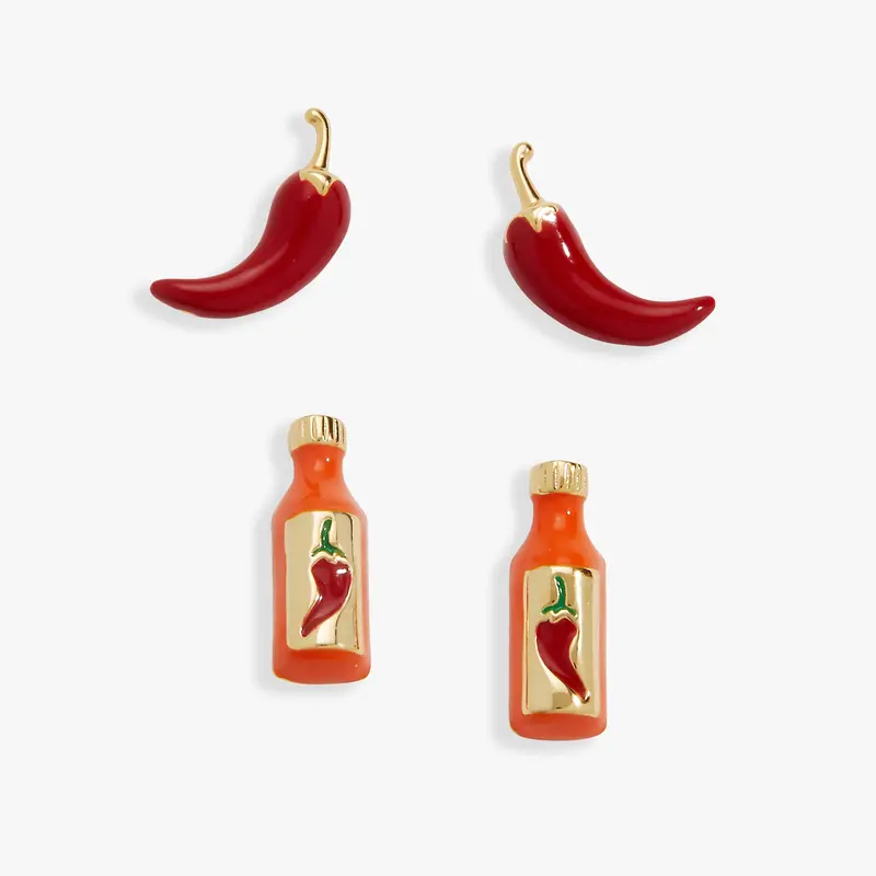 Spicy Taco Hot Sauce and Chili Pepper Stud Earring Set