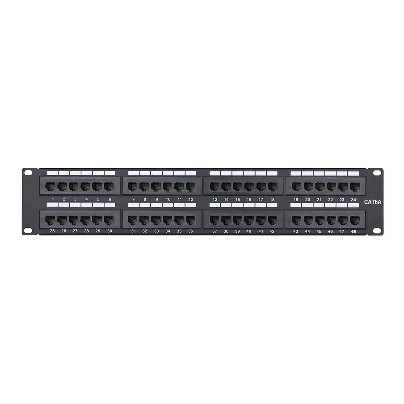 SR Components C6APP48 Cat6A Patch Panel – 48-Port, 2RU Rackmount IDC Termination