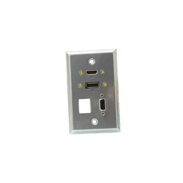 Stainless Steel Keystone Wall Plate – VGA, HDMI, and DisplayPort Feed-Through