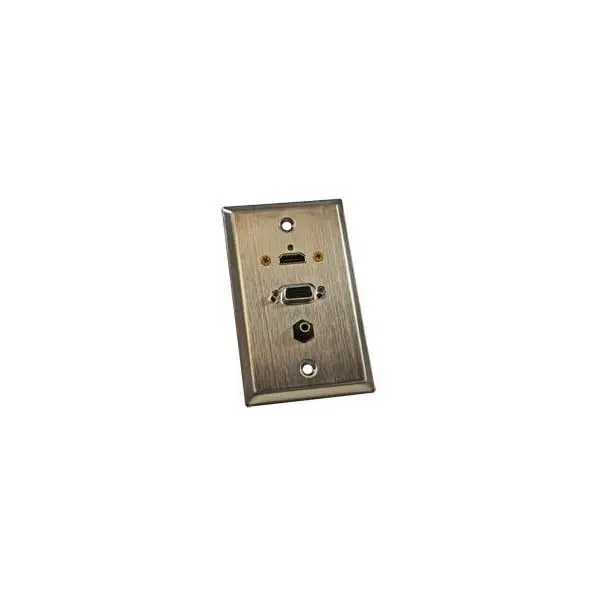Stainless Steel Multiport Wall Plate: HDMI + VGA + 3.5mm Audio