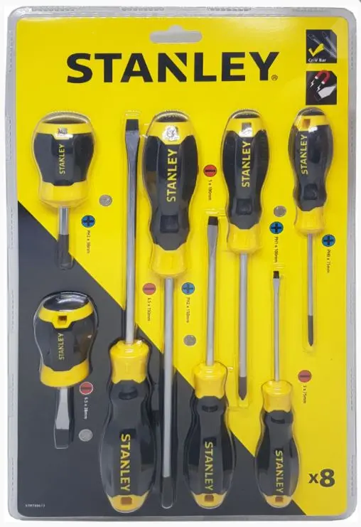 Stanley 8-Piece Cushion-Grip Screwdriver Set – Full Range of Common Drive Types | STY66673