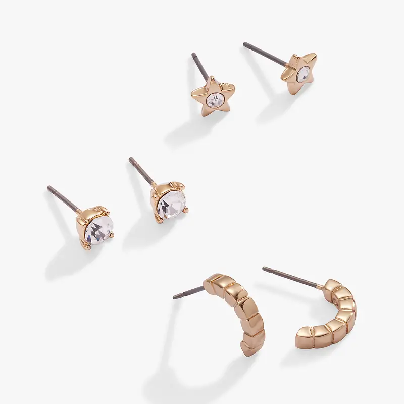 Stargazer-Themed Stud Earring Trio