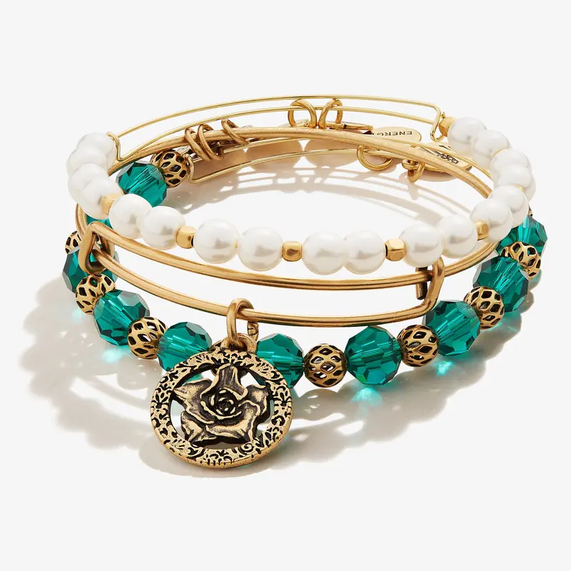 Triple Rose Charm Bangle Set