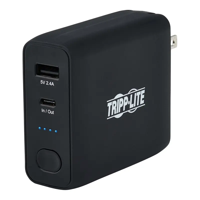 Tripp Lite UPBW-05K0-1A1C Portable Power Bank – 5000mAh Dual-Port USB Charger + Wall Adapter