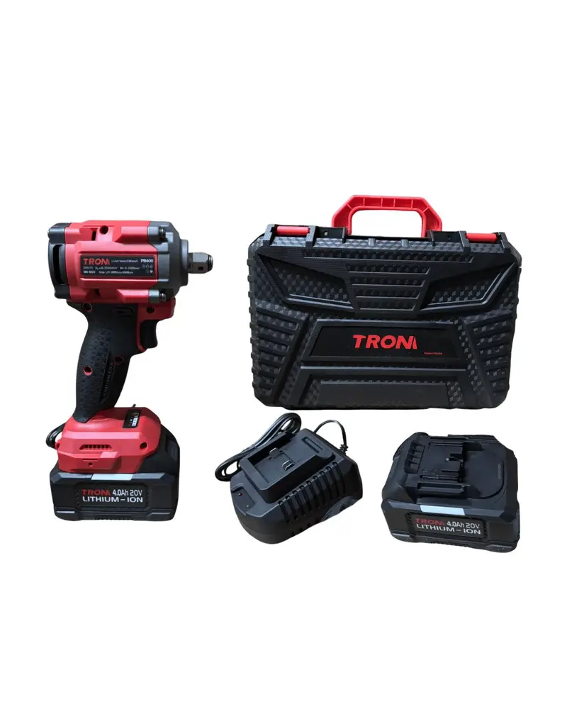 Trom PB400D 20V Cordless 1/2″ Impact Wrench – 380Nm Max Torque, Includes 2 Batteries & Charger (M8–M20)