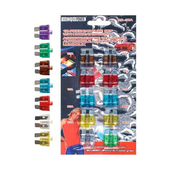 Velleman BL/AFUL Automotive Fuse Set — 10-Piece, 7.5A–30A with Visual Status Light