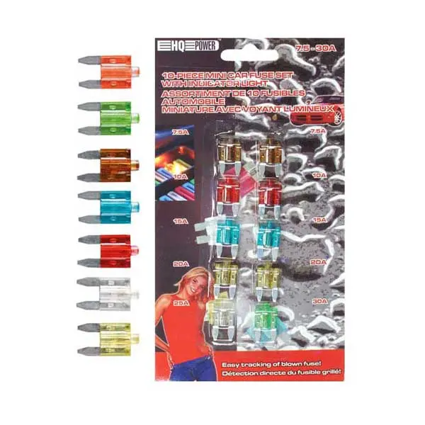 Velleman BL/AFUML Mini Automotive Fuse Kit — 10-Piece, 7.5A–30A with LED Indicator
