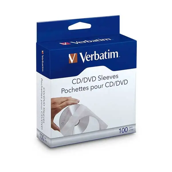 Verbatim 100-Pack CD/DVD Paper Sleeves Featuring Clear Viewing Windows