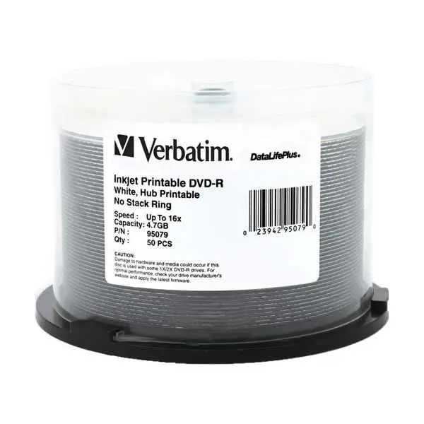 Verbatim DataLifePlus DVD-R 4.7GB 16X — 50-Pack Spindle with Printable Surface