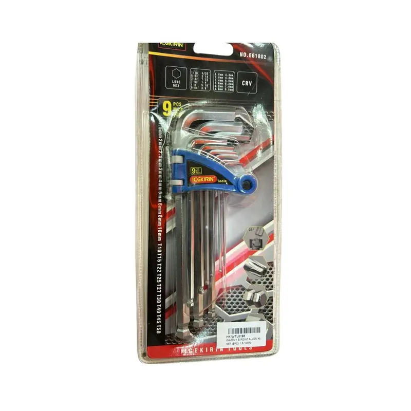Wately/Icekirin 9-Piece Metric Allen Key Set – Precision Hex Tools (1.5–10mm) in Compact Case (HK-WTL0198)