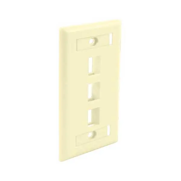 Wavenet 3-Port Ivory Keystone Wallplate – Single-Gang Flush Mount with Labeling Windows