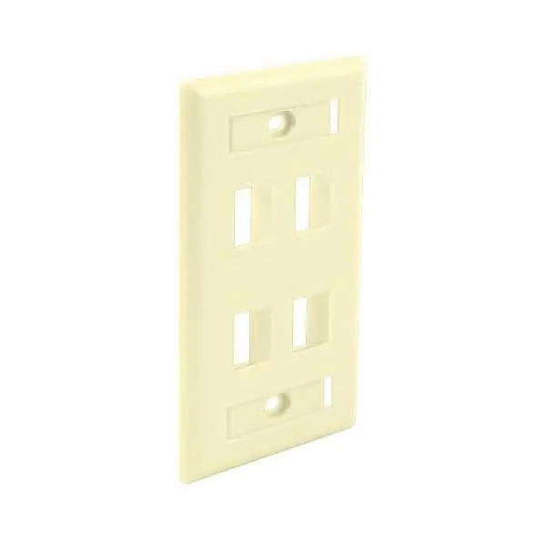 Wavenet 4-Port Ivory Keystone Wallplate – Single-Gang Flush Mount with Labeling Windows