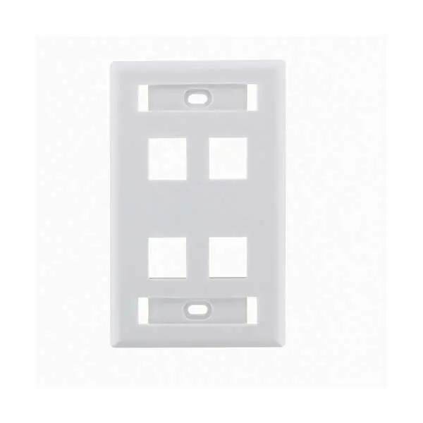 Wavenet 4-Port White Keystone Wallplate with Labeling Windows – Single-Gang Flush Mount